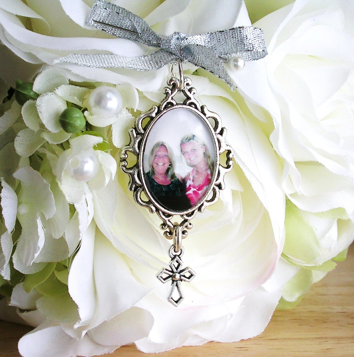 Bridal Bouquet Photo Memory Charm with Cross You by ShoreCrafty