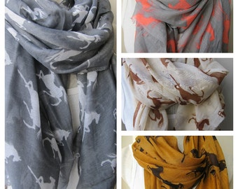 horse print scarf/horse scarf-horse lover gifts-long fabric animal scarves- woman fashion-man fashion-women's scarves-men's scarves