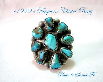 Vintage Navajo Circa 1950's Turquoise Nugget Ring Size 5~3/4