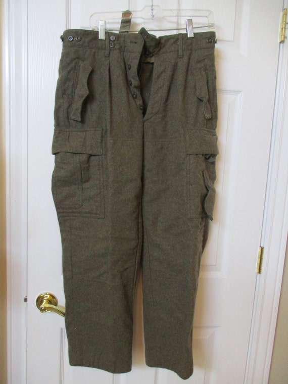 Vtg GERMAN MILITARY Green Wool Pants 32X28 70's