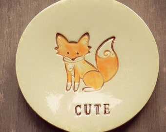 Personalized Cute Fox Plate Orange Sly Fox Pottery Ring Holder Best Friend Inspirational Gift Jewelry Dish
