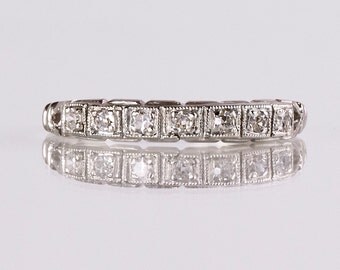 Antique Wedding Band - Antique 1910s 14K White Gold Diamond Wedding Band