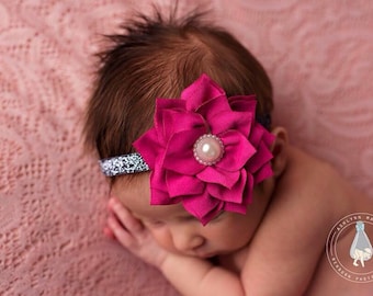Newborn headband, baby headband, Hot pink headband, pink headband, newborn photo prop, baby photo prop, flower headband, photo prop, baby
