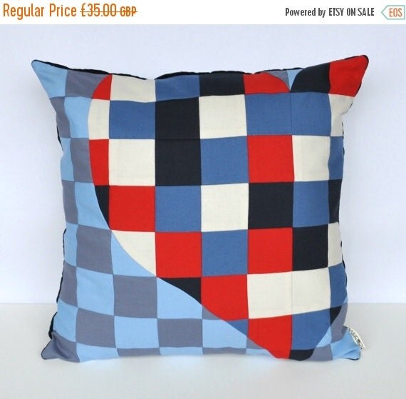 SALE Check Cushion Cover Patchwork Heart nautical by KOOSHKA