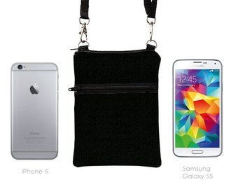 Phone Crossbody Sling Bag, Travel Cell Phone Purse, Fits Passport, iPhone 7 Plus Sling Bag, Samsung Galaxy S4 Crossbody - black