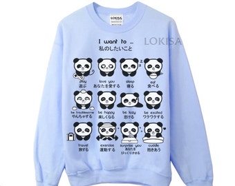 Japanese Panda Emoticon Crewneck Sweater Sweatshirt