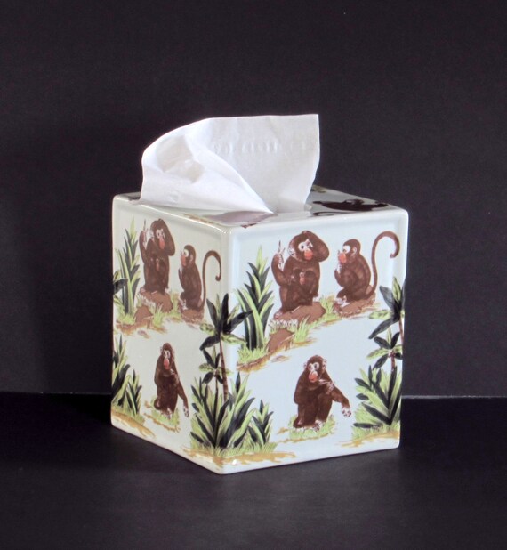 Ceramic Jungle Monkeys Tissue Box Cover Wild Zoo Animals