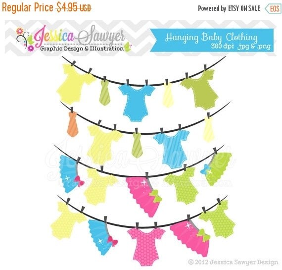 80% OFF - INSTANT DOWNLOAD, Hanging baby clothing clipart - tutu and tie clip art - card making - digital scrapboking - onesies Il_570xn