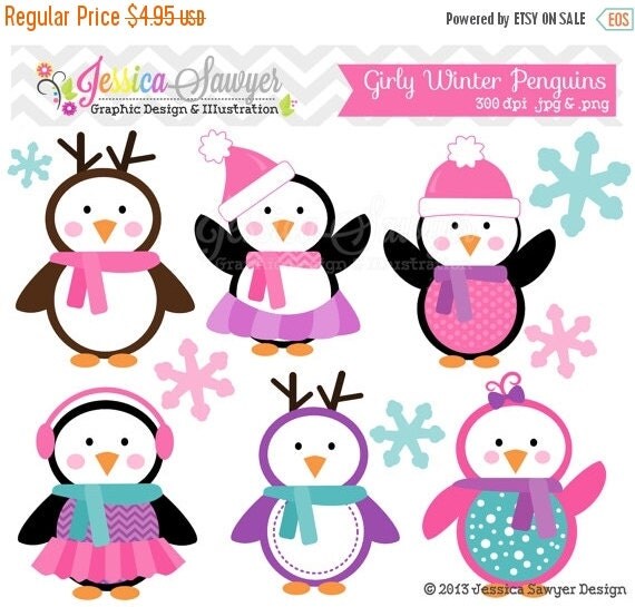 80% OFF - INSTANT DOWNLOAD, girly winter penguin clipart, holiday penguins clip art , for commercial use, personal use, invites, cards, scra Il_570xn