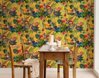 Floral Botanical Wallpaper, Summer Tropics Design, Bold Home Décor, Feature Wall
