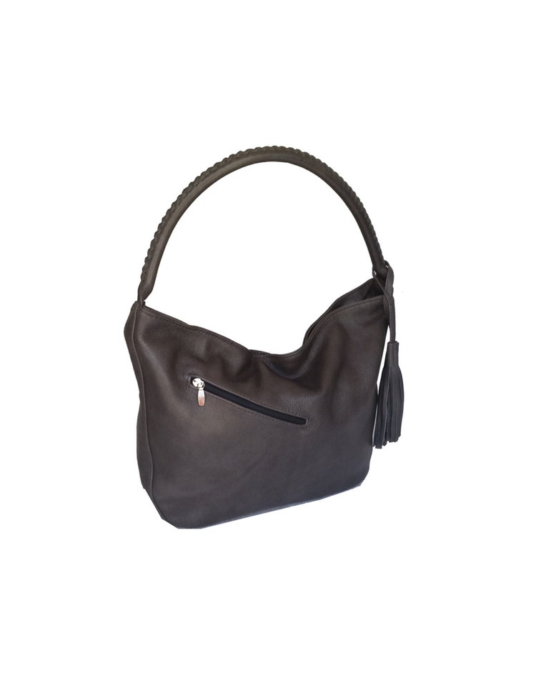 Dark gray leather purse / unique shoulder bag / by Fgalaze on Etsy