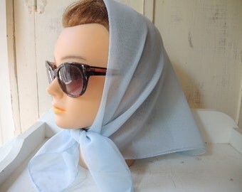 Vintage 1970s scarf sheer powder blue 26 x 26 inches