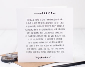 Lost Baby Sympathy Card - Miscarriage Card - Baby Bereavement Card