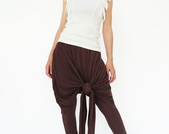 NO.26 Light Grey Cotton Asymmetric Harem Pants by JoozieCotton