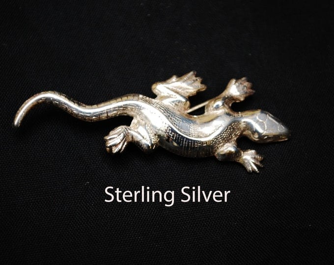 Sterling Silver Lizard Brooch Designer signed Lang Gecko Pin