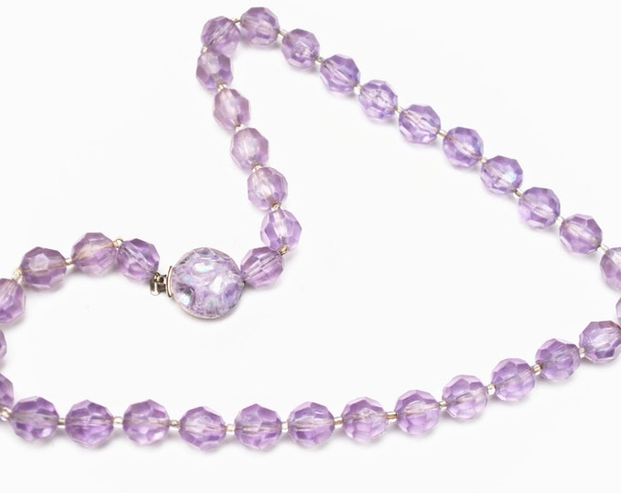 Purple Lucite Bead Necklace made in Austria mid century necklace