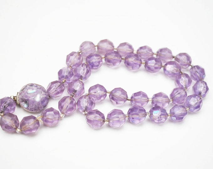 Purple Lucite Bead Necklace made in Austria mid century necklace