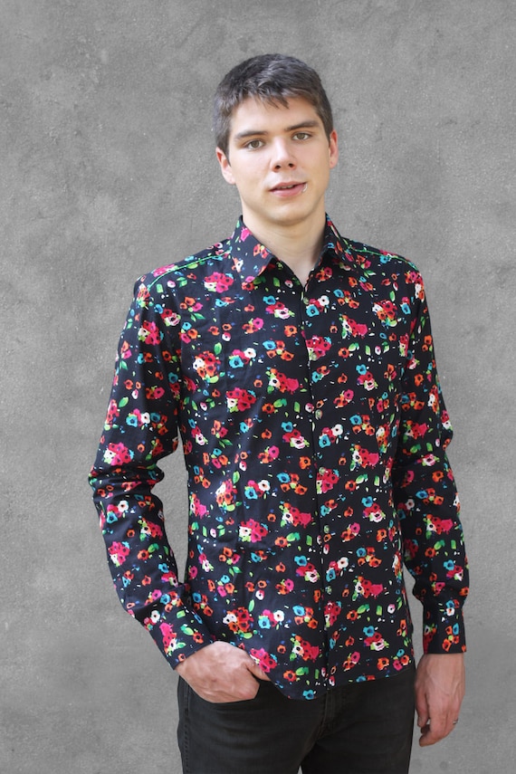 mens black floral shirt outfit