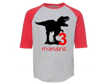 Dinosaur Birthday Shirt, Dinosaur Shirt, Dinosaur Party, Raglan Tee, Birthday Dinosaur Party, Trex Shirt