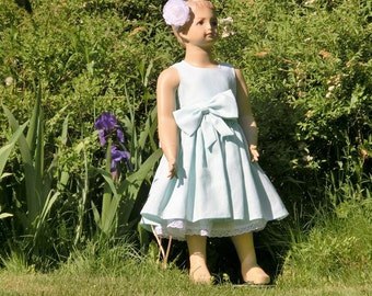 Mint flower girl dress, rustic flower girl dress, mint green flower girl dress, linen flower girl dress, country flower girl mint dress
