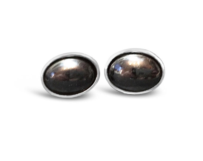 8x6mm Hematite and Sterling Silver Stud Earrings