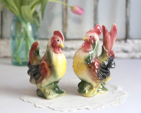 Vintage Chicken and Rooster Figurines Colorful Hen and
