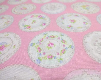 SALE Japanese Fabric YUWA Circle Flower Pink Fat Quarter
