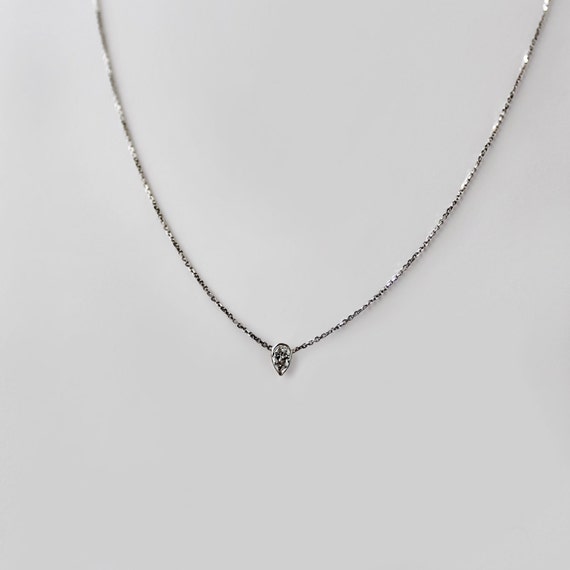 Tiny Delicate Pear Cut Diamond Necklace