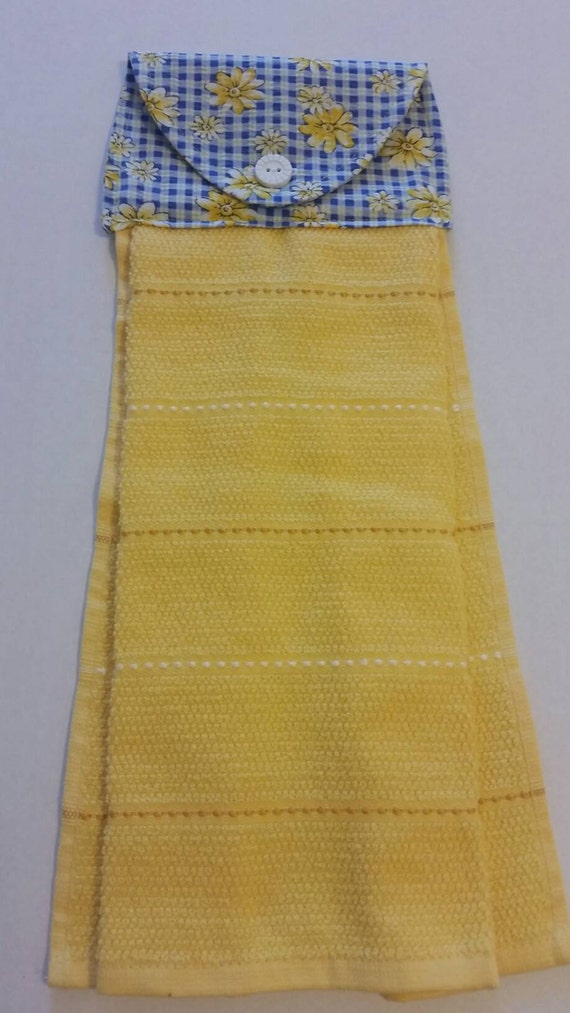 Gingham and Daisy Hanging Kitchen Towel Dish Towel Yellow