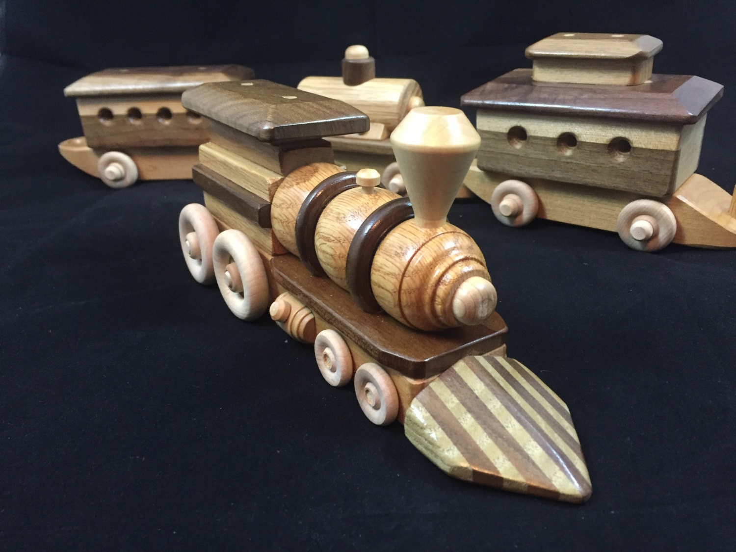 Wooden Toy Train Set 4 piece set 8 Wheel by GrampsWoodToys
