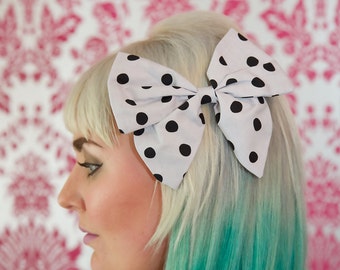Large Grey & Black Spot Hair Bow, Hair Bows, Jojo Bows, Hair Clip, Bow, Hair Accessories, Hair Pin, Grey Bow