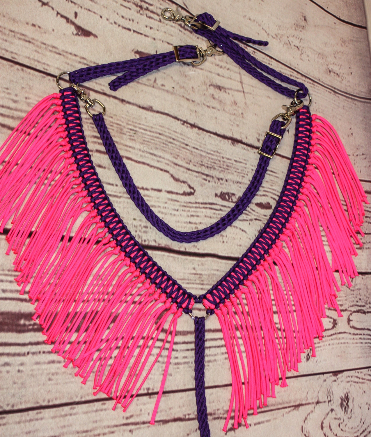 Custom Fringe breast collar horse paracord horse tack hot pink