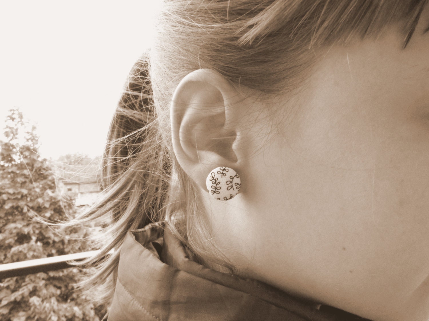 Blue stud earrings Fabric button earrings by LittleMissXenia