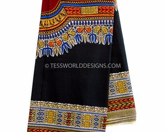 Black Dashiki fabric/ dashiki fabric / Mens dashiki/ African dashiki/ dashiki women/ African fabric/ Soft Smooth 3 panels, Large design DS64