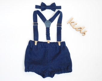 Baby boy outfit Baby boy baptism outfit Baby boy birthday outfit Baby suspenders and Bow tie set Baby boy bloomers Baby diaper cover Navy