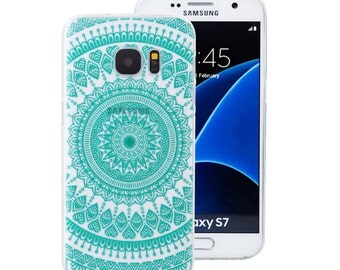 Samsung Galaxy S7 Case, Mandala Tribe Clear TPU Bumper Crystal Series (One Piece) Hybrid Unique Designed Teal Green Mandala