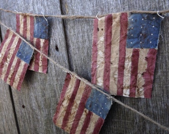 Primitive American Flag Bunting Genealogy Gift Patriotic Bunting Banner Primitive Decor