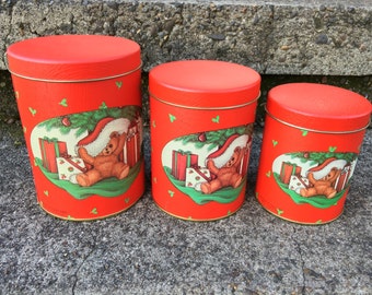 House of Lloyd 3 Nesting Christmas Tins Teddy Bear Presents Christmas In July CIJ