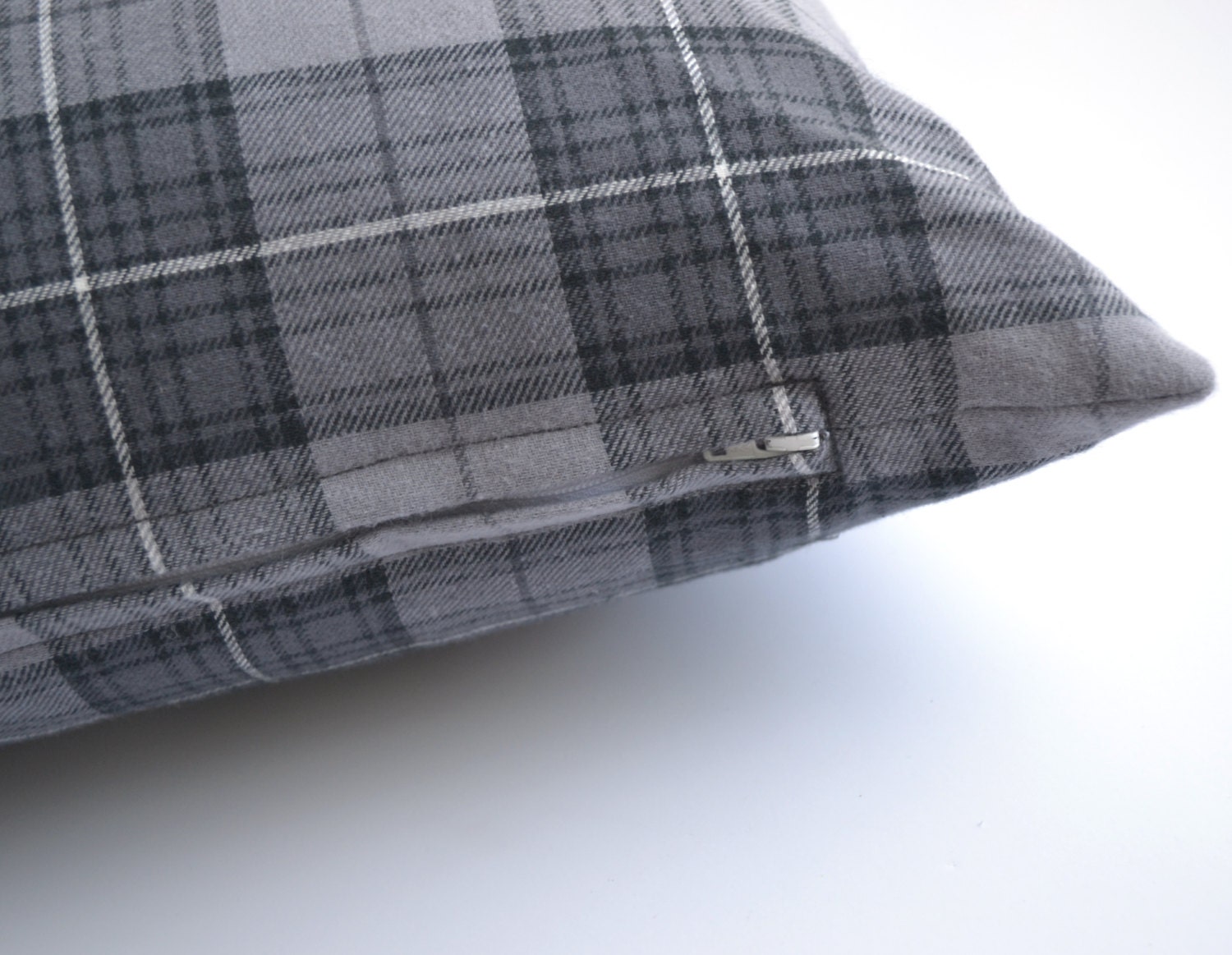 Plaid Flannel Lumbar Pillow Cover Gray 12 x 20