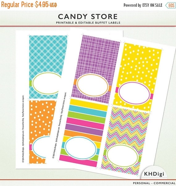 mega sale editable pdf party food buffet labels candy by khdigi