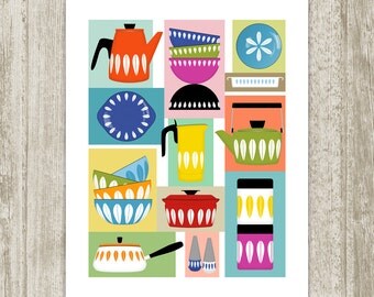 Scandinavian Kitchen Print, Kitchen Printable, Cathrineholm Retro Wall Decor, Colorful Kitchen Poster, Mid Century Art, Instant Download