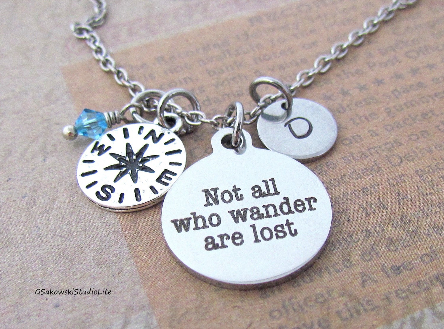 Not All Who Wander Are Lost Compass Charm Necklace