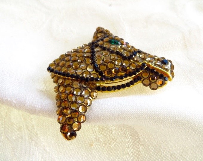 Rhinestone Horse Brooch, Amber Rhinestones, Vintage Equestrian Pin, Equestrian Jewelry