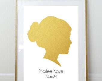 5 x 7 Custom REAL Foil Silhouette Print // Real Foil Print // Custom Child Silhouette // Custom Silhouette // Gold Foil // Silver Foil //