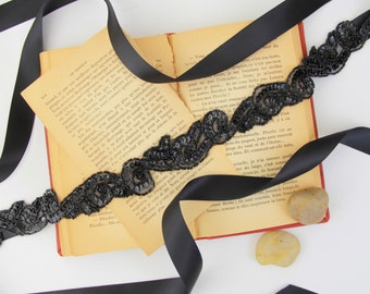 black sequin sash belt
