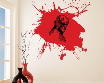 Vinyl Wall Decal Scary Devil Mask Hero with Horns / Bloody Face in Costume Mask Helmet Removable Sticker Mural + Free Random Decal Gift!
