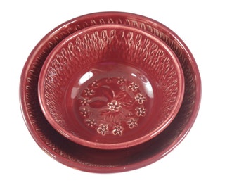 Nesting bowl set - ceramic bowl set - cherry red nesting bowls - stacking bowls - pottery nested bowls B106