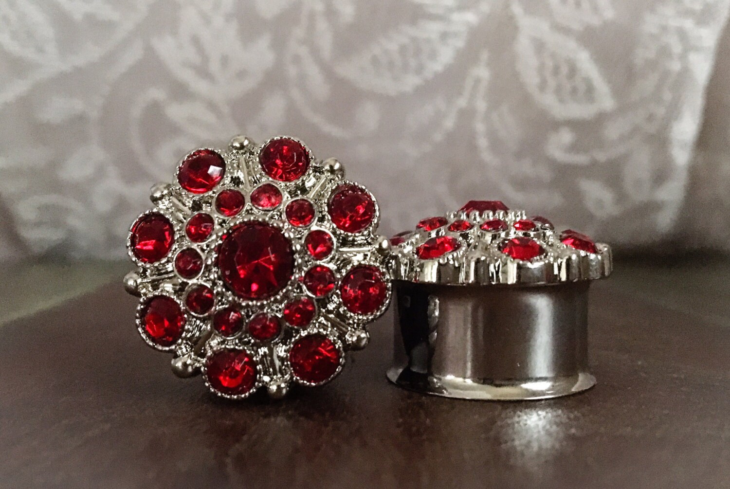 LAST ONE Vintage Styled Red Rhinestone Plugs gauges 7/8