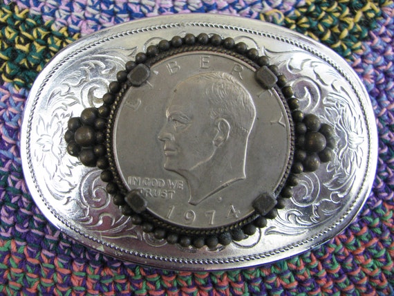 Eisenhower Silver Dollar Belt Buckle 1974D Excellent