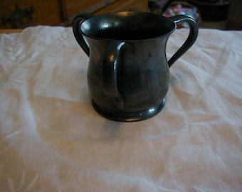 Wonderful March 3, 1903 three handled cup with initial and Quadruple plate on the bottom. Has not been poshied has original patina.